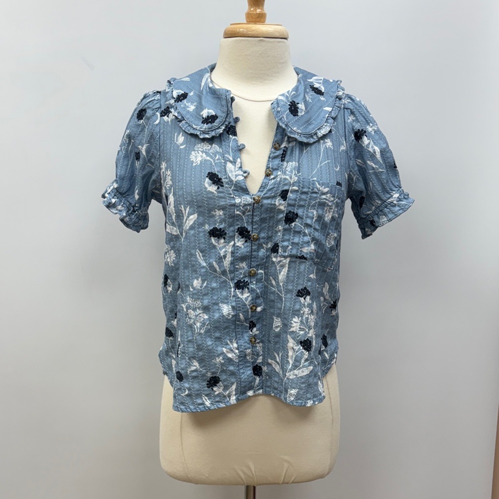 Pilcro Light Blue Floral Button-Down Shirt - Picture 4 of 12